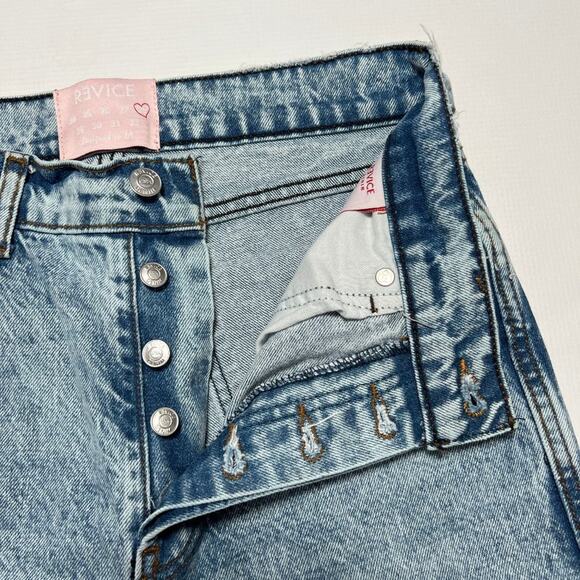 Revice High Rise Button Fly Straight Leg Jeans SIZE 28 x 30 Destroyed Blue - Picture 4 of 10